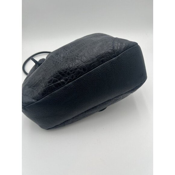 Brighton Drawstring Charcoal Gray Faux Croc & Pebbled Leather with Silver Accent - Picture 11 of 14